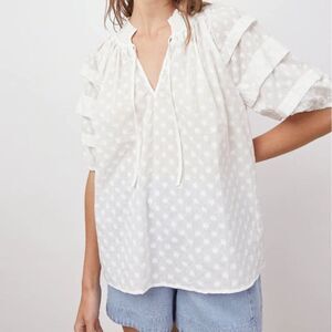 RAILS Paris Embroidered Blouse in White Size S